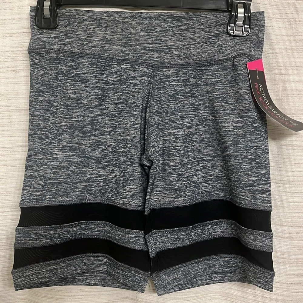 LAST CALL Grey biker shorts with mesh accents